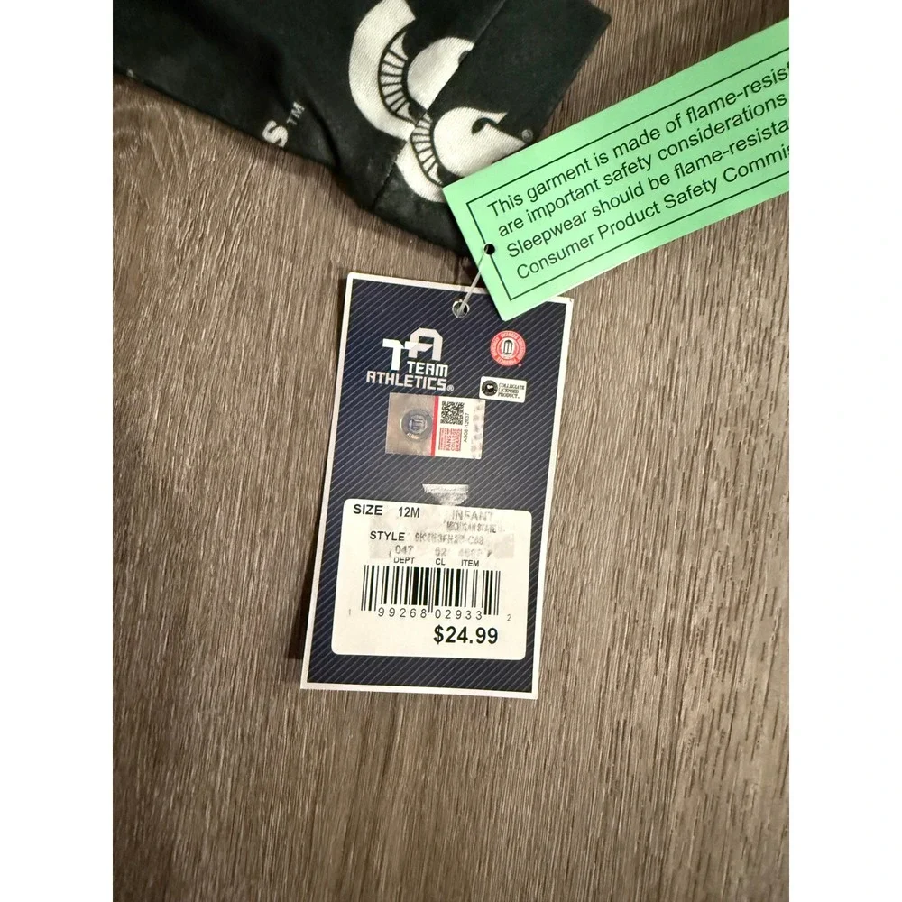 NWT Michigan State Spartans Kids Green Flannel Union Suit Sleeper 12 Months